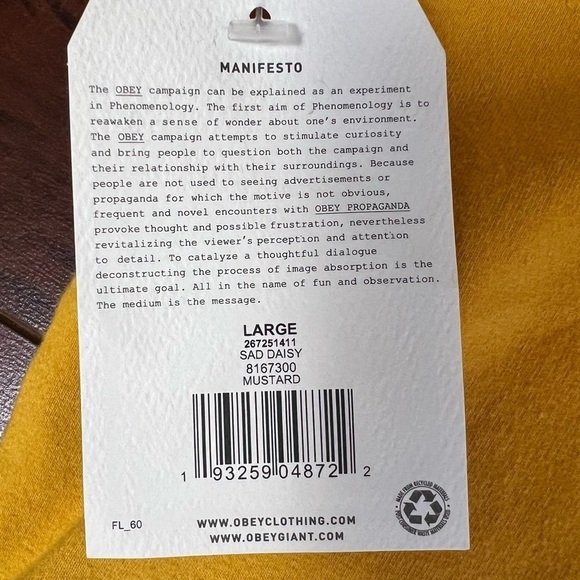 OBEY Worldwide Sad Daisy Bandeau Mustard Strapless Crop Top Size Large NWT - Picture 4 of 7